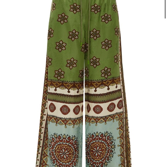 Alemais Olive and Aqua Patterned Wide Leg Pants - Picture 3 of 8